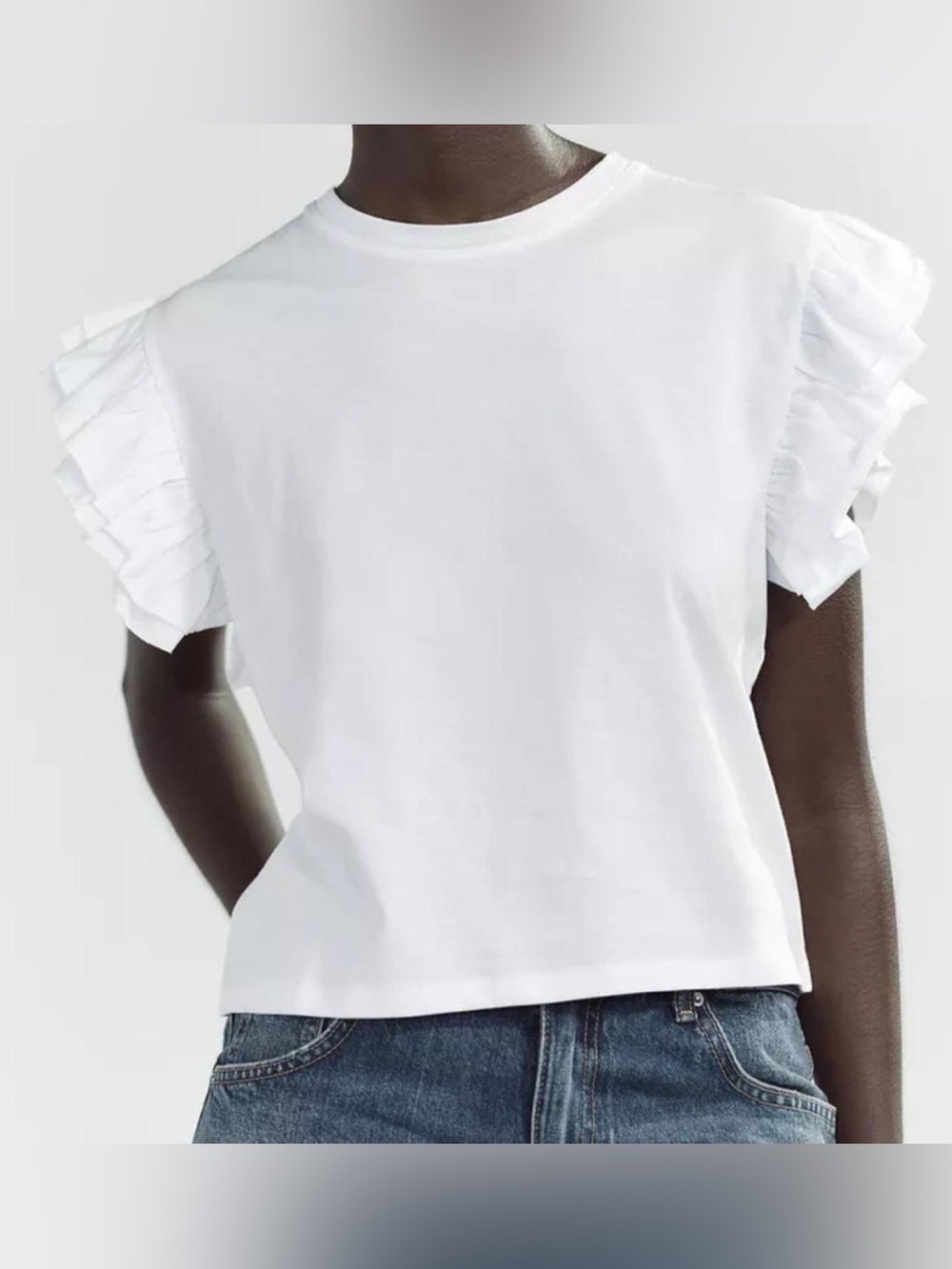 Zara White Ruffle Sleeve Tee